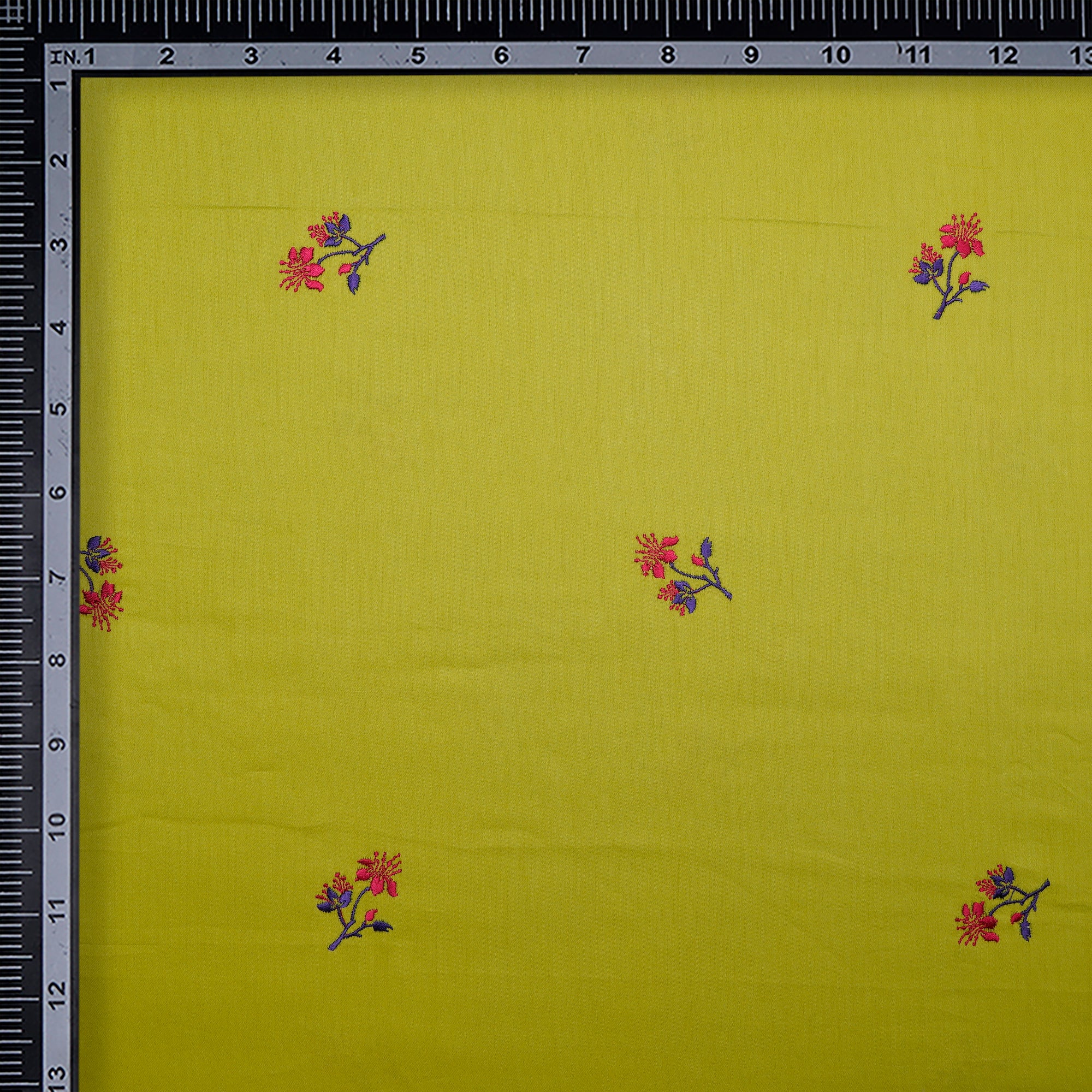 Lime Green Booti Patten Embroidered Cotton Satin Fabric