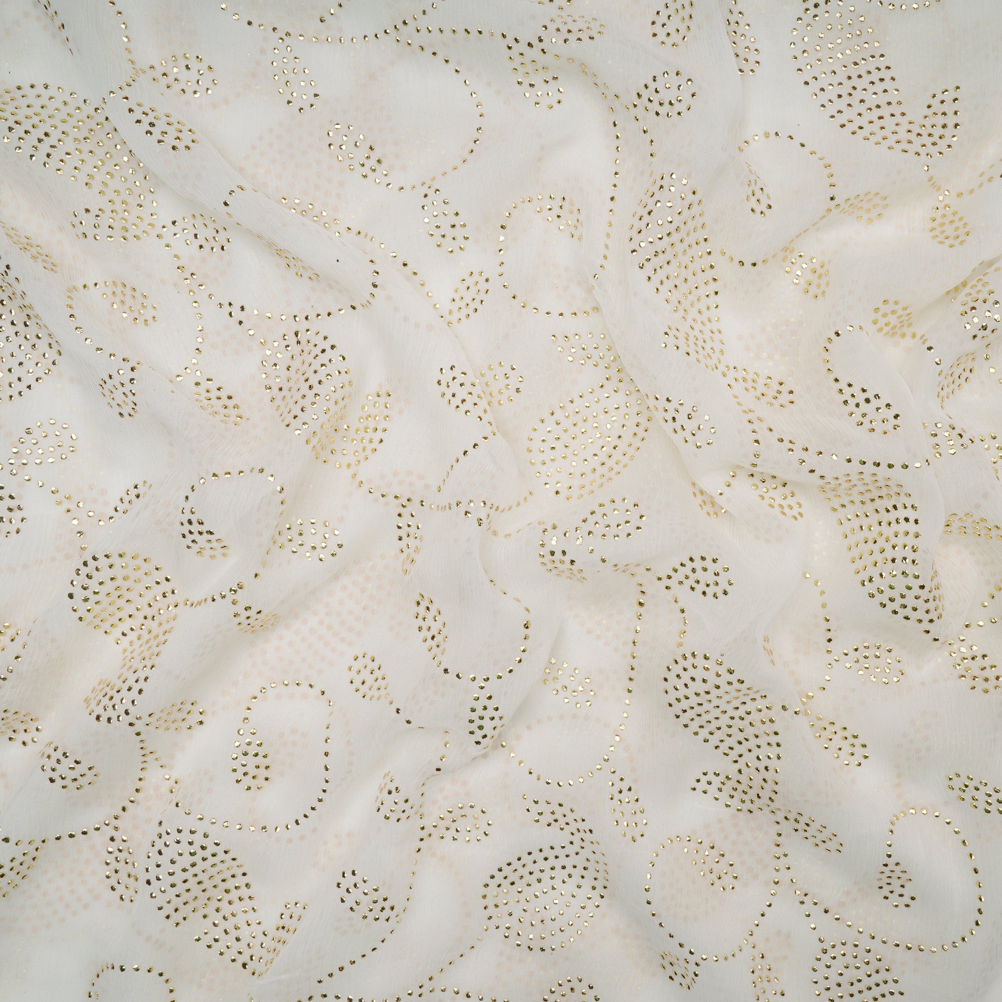 Off White Dyeable Mukaish Style Dewdrop Bemberg Chiffon Fabric