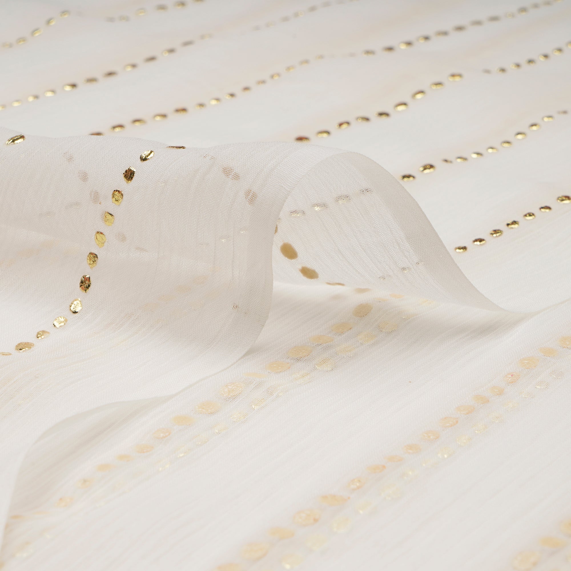 Off White Dyeable Mukaish Style Dewdrop Bemberg Chiffon Fabric