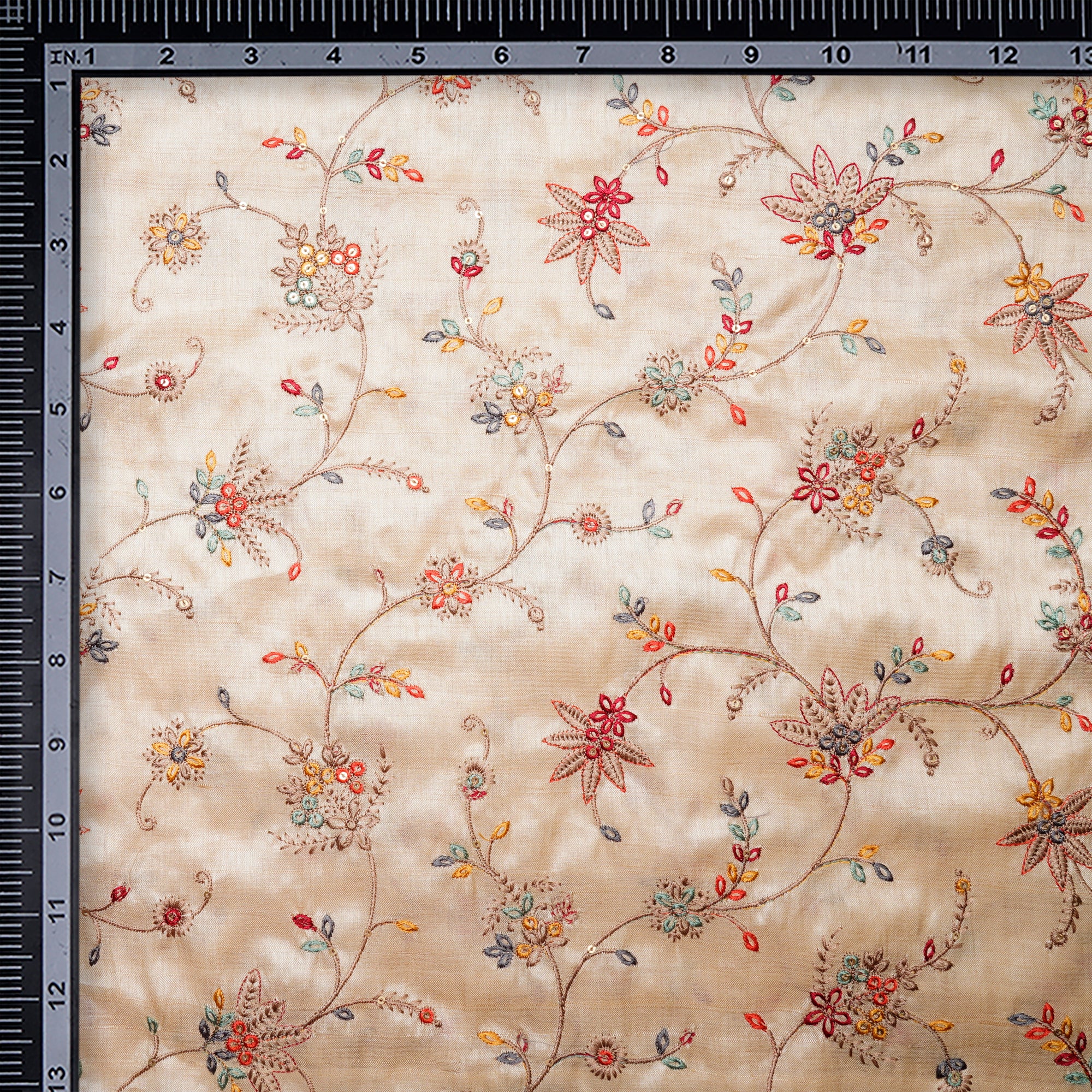 Multi Color Dyeable All Over Pattern Embroidered Tusser Silk Fabric