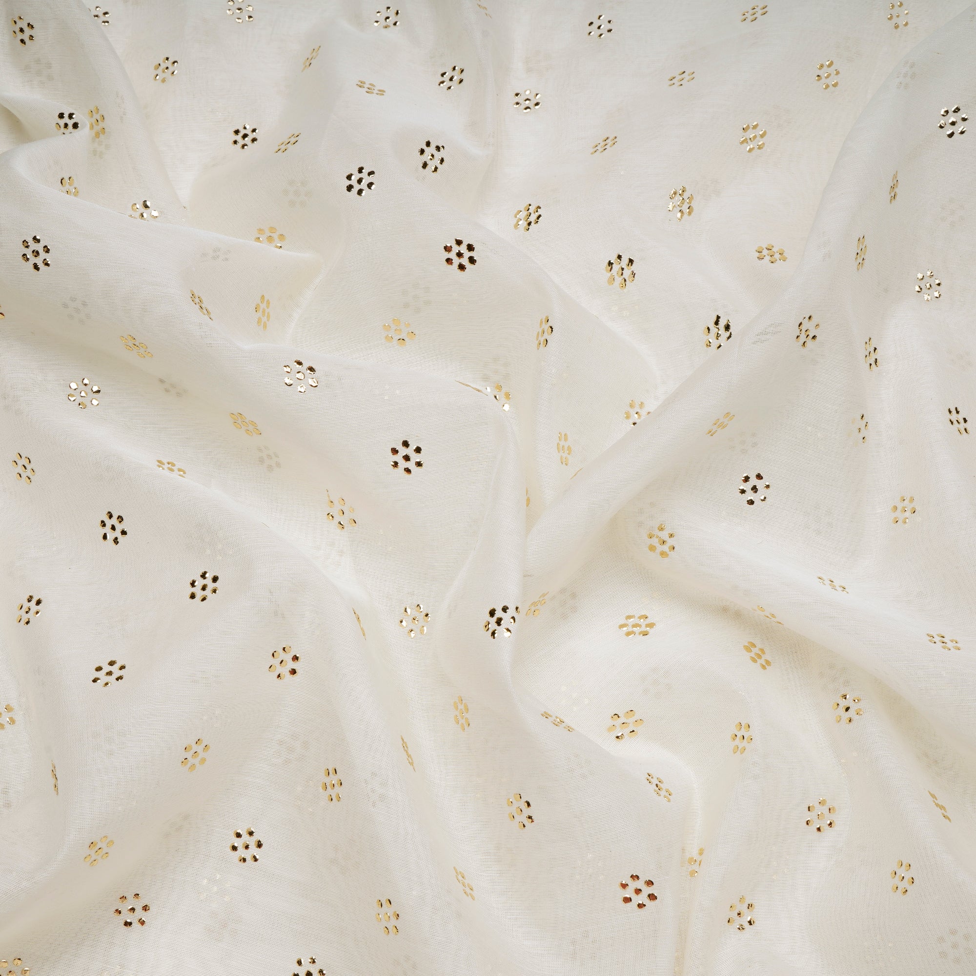 Off White Dyeable Mukaish Look Dewdrops Work Pure Fine Chanderi Fabric