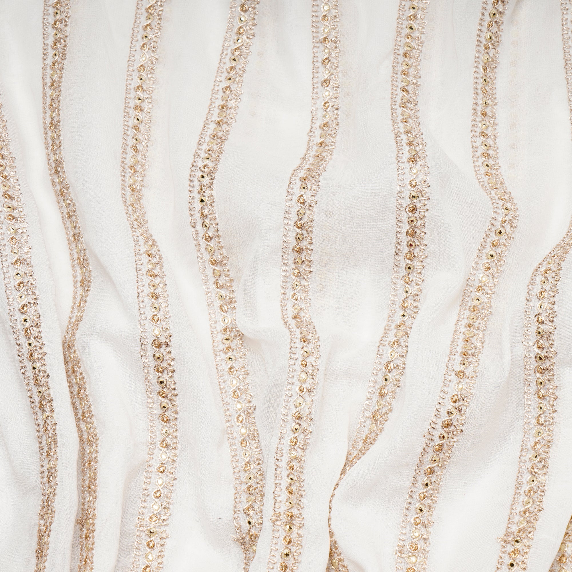 White Dyeable Stripe Pattern Embroidered Viscose Organza Fabric