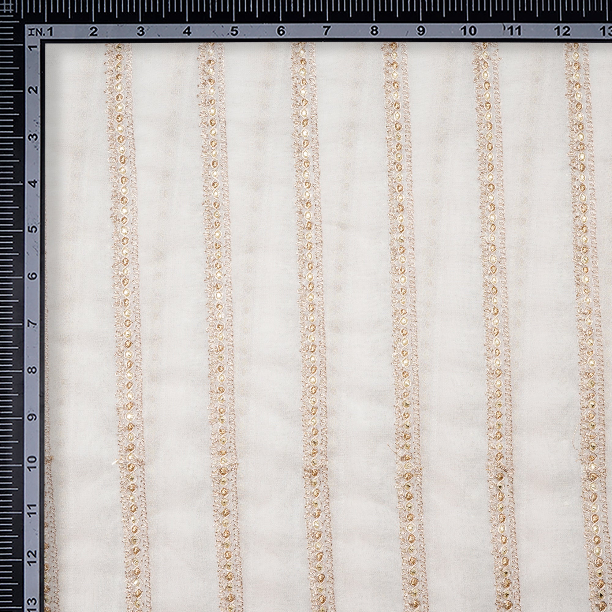 White Dyeable Stripe Pattern Embroidered Viscose Organza Fabric