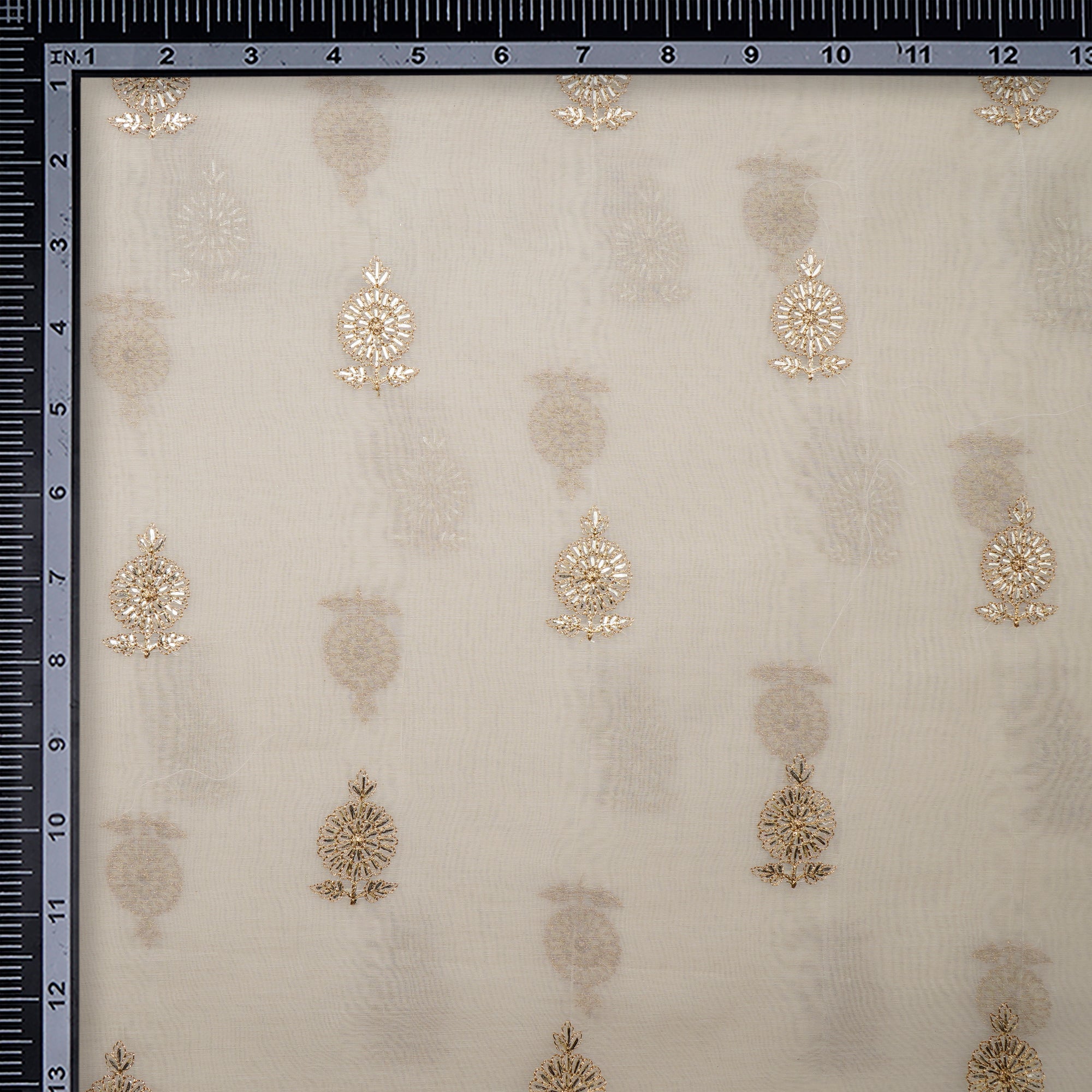 Off White Dyeable Motif Pattern Embroidered Chanderi Fabric