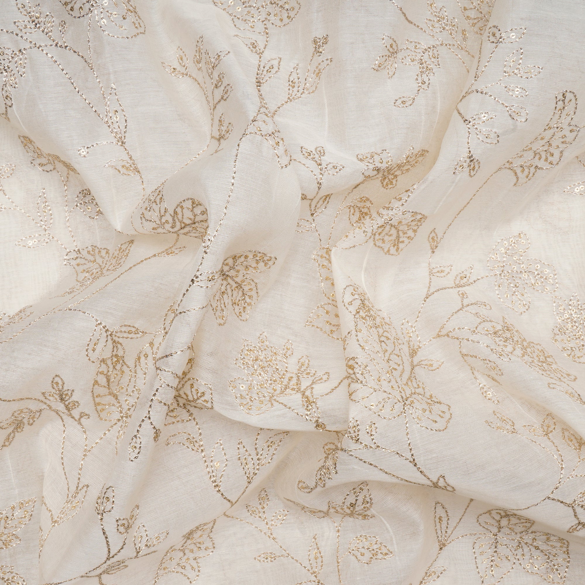 Off White Dyeable Floral Pattern Zari Embroidered Chanderi Fabric