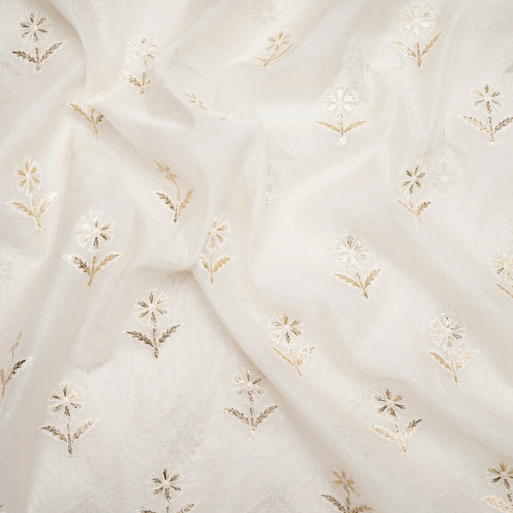 Off White Dyeable Motif Pattern Gota Patti Work Embroidered Chanderi Fabric