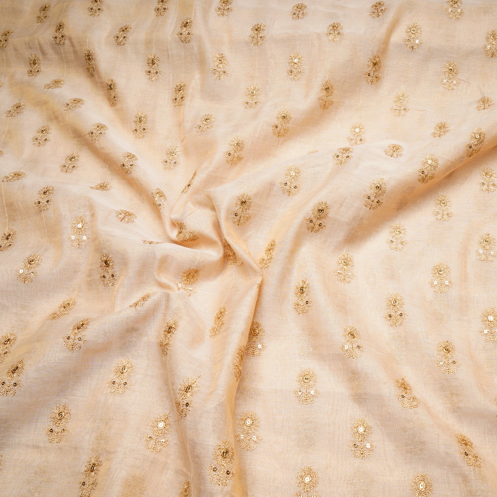 Gold Dyeable Booti Pattern Zari Embroidered Tissue Chanderi Fabric