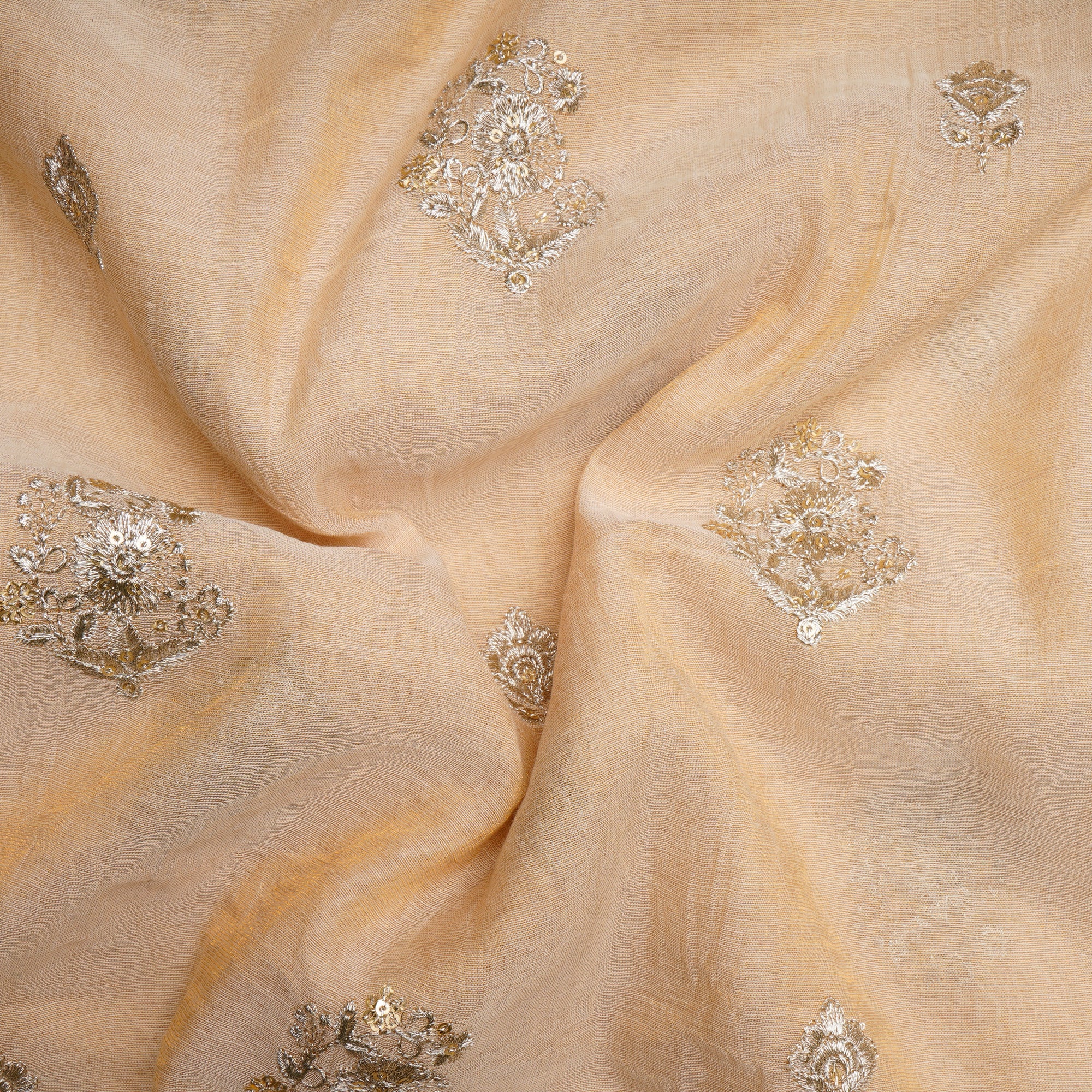 Gold Dyeable Motif Pattern Zari Sequins Embroidered Tissue Chanderi Fabric