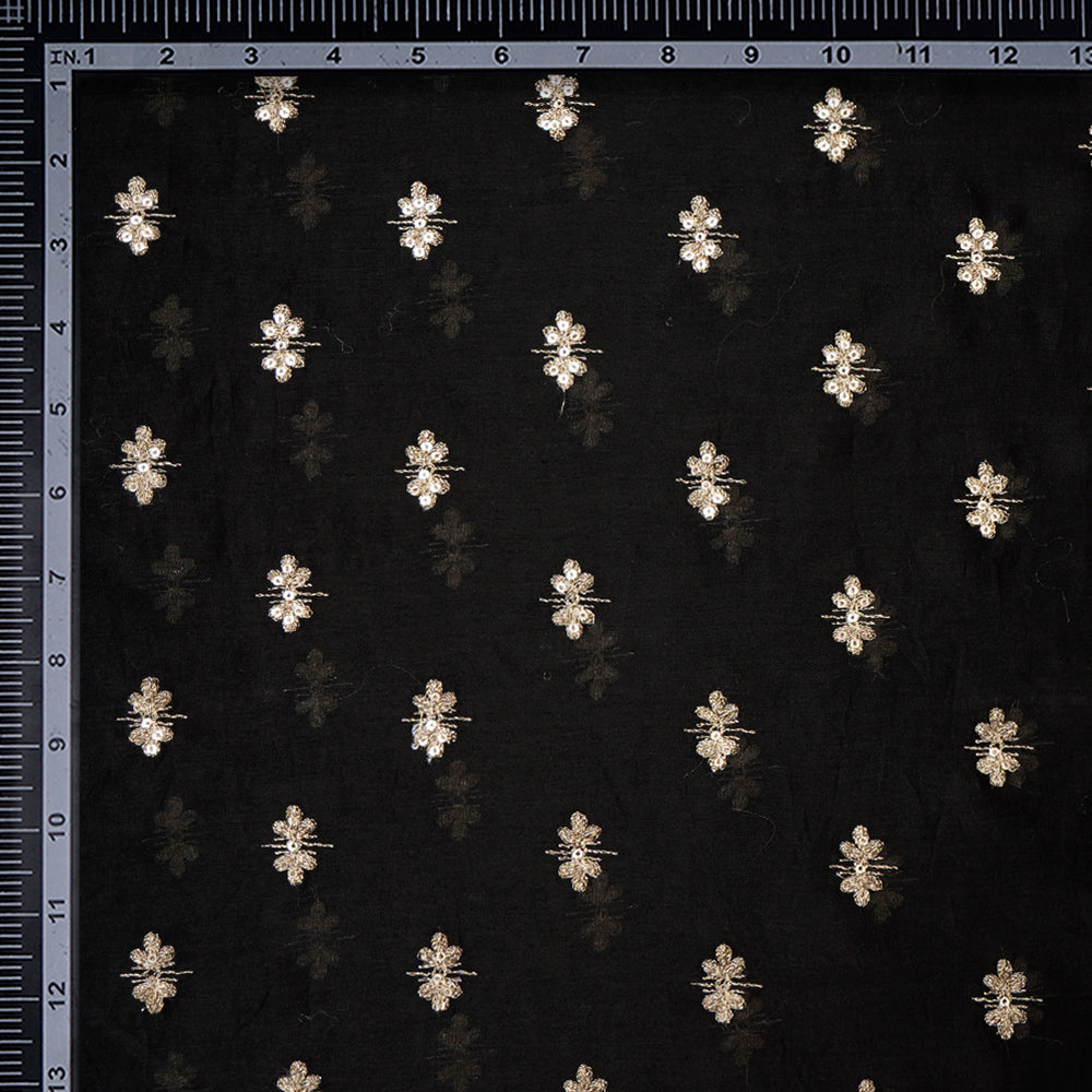 Black Color Embroidered Pure Chanderi Fabric with Sequence