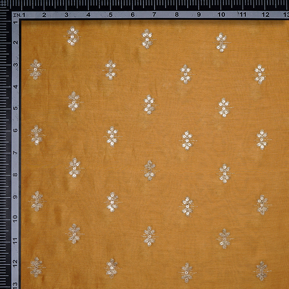 Golden Color Embroidered Pure Rapier Chanderi Fabric With Sequins