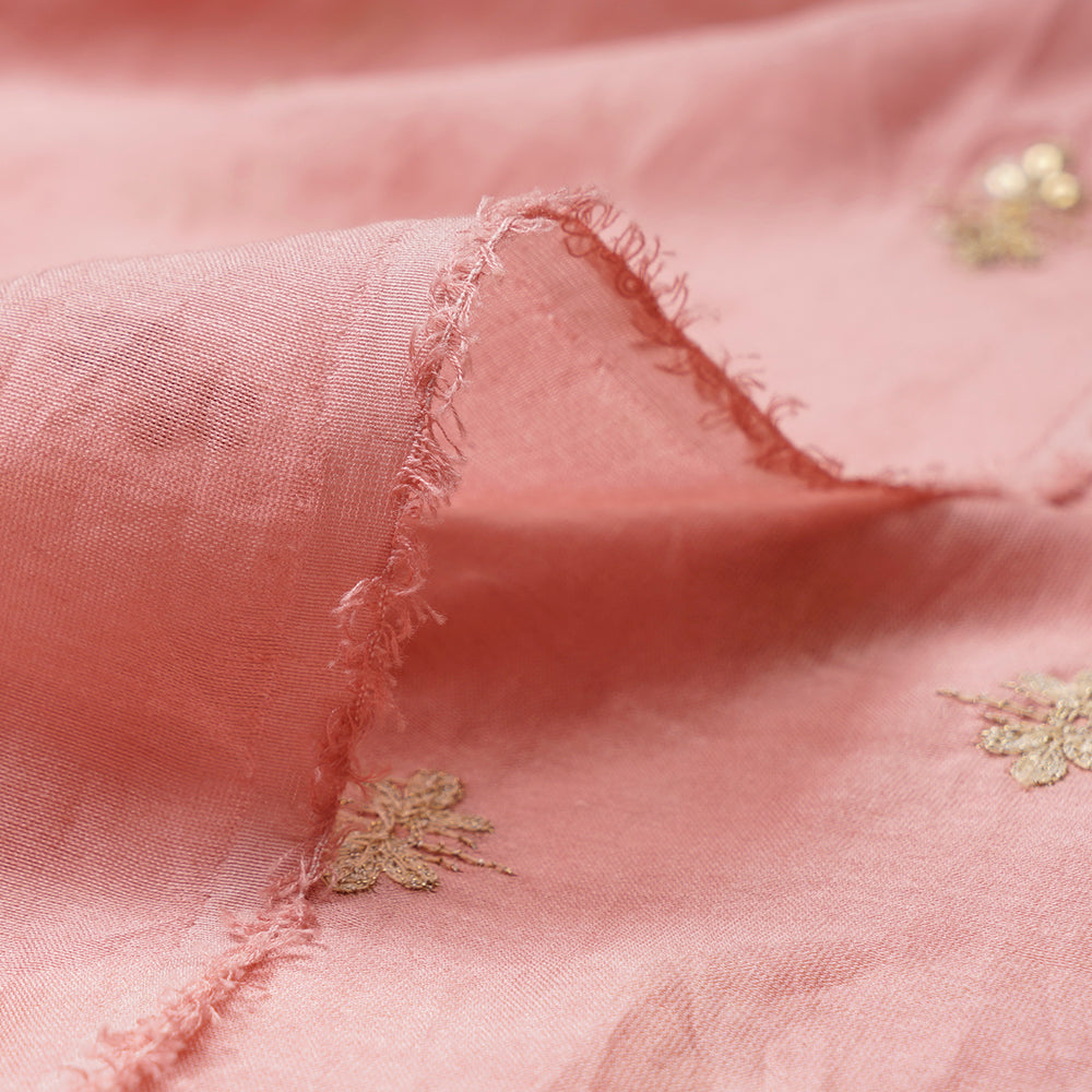 Light Pink Color Embroidered Pure Rapier Chanderi Fabric With Sequins