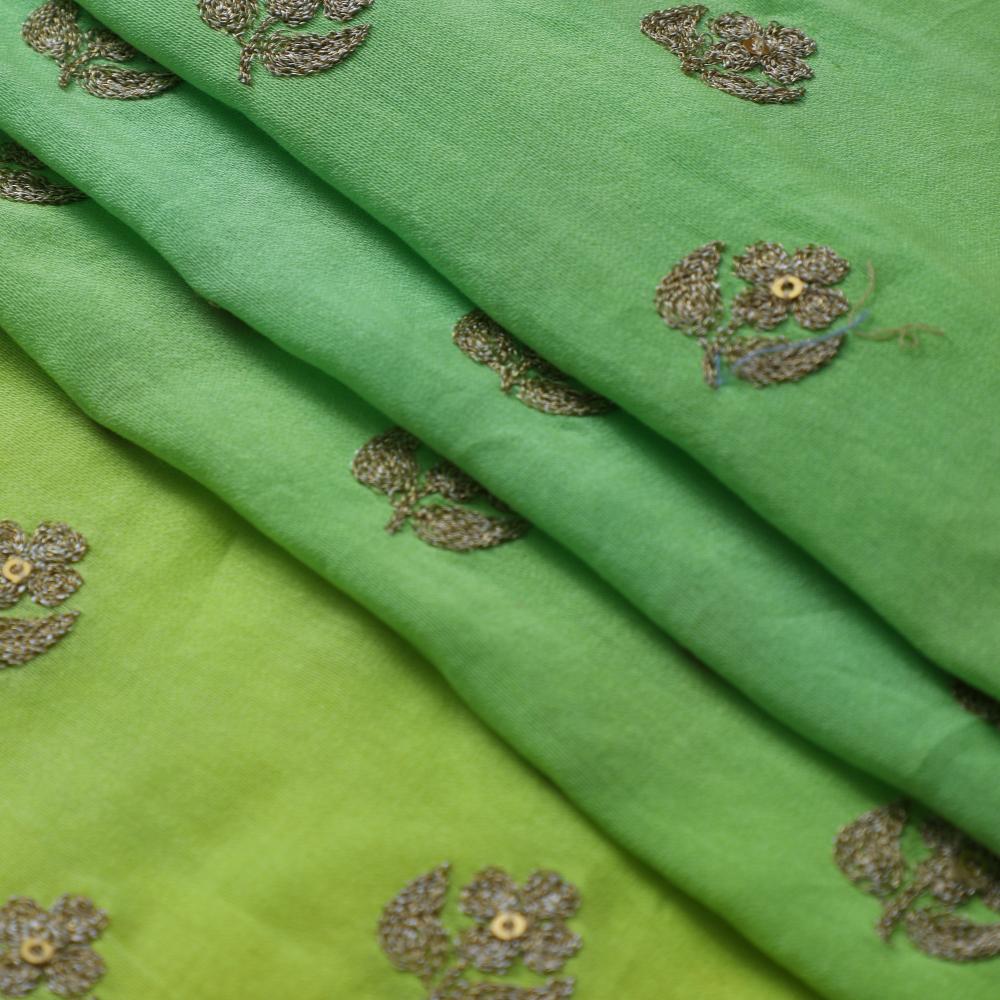 Yellow-Green Color Embroidered Fine Chanderi Fabric
