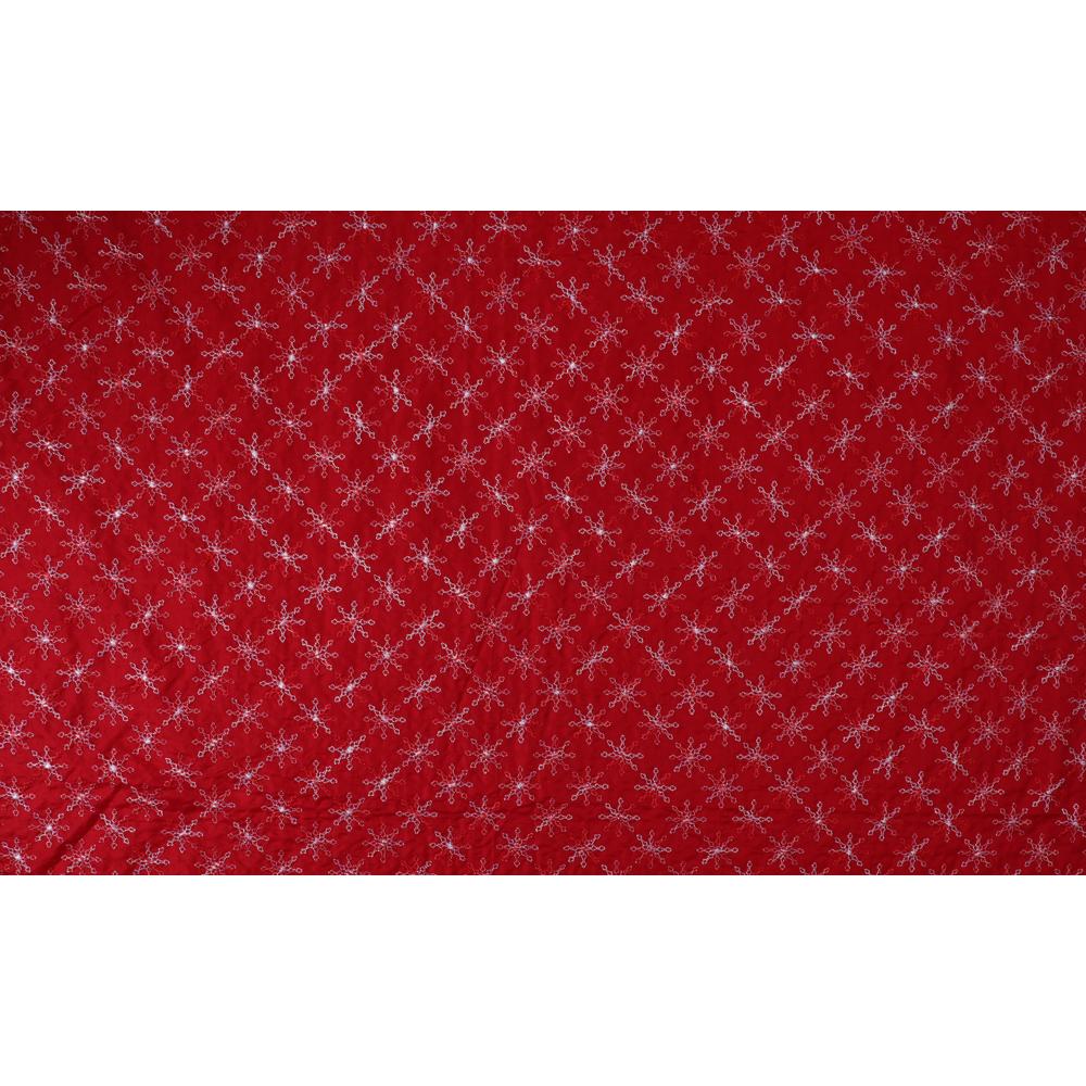 Red Color Embroidered Silk Fabric
