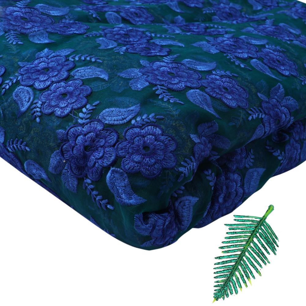 Green-Blue Color Embroidered Silk Fabric