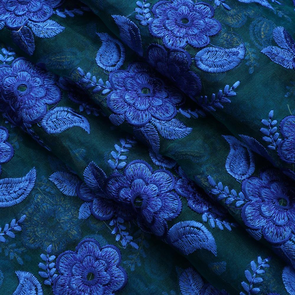 Green-Blue Color Embroidered Silk Fabric