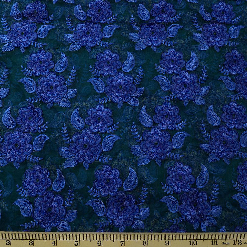 Green-Blue Color Embroidered Silk Fabric