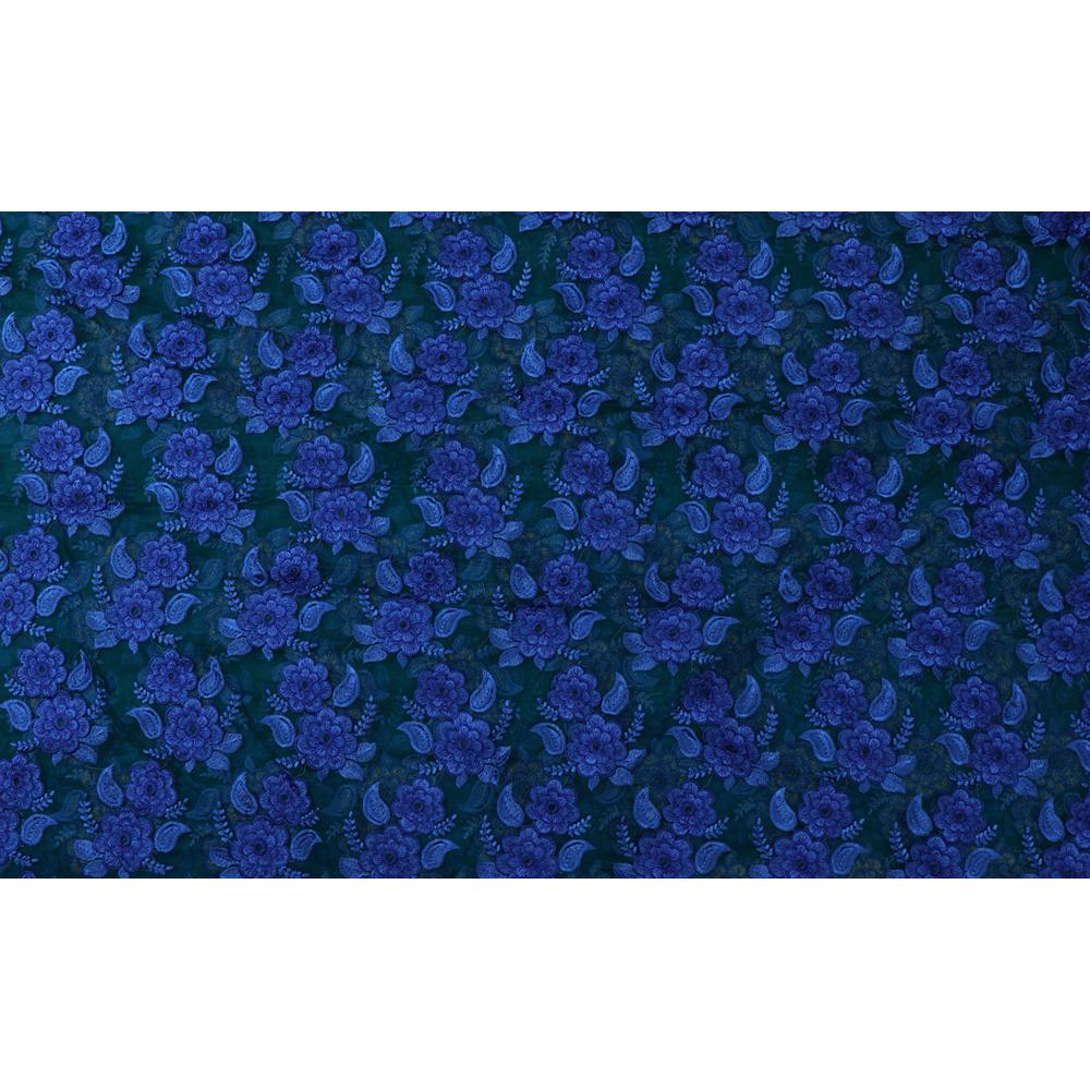Green-Blue Color Embroidered Silk Fabric