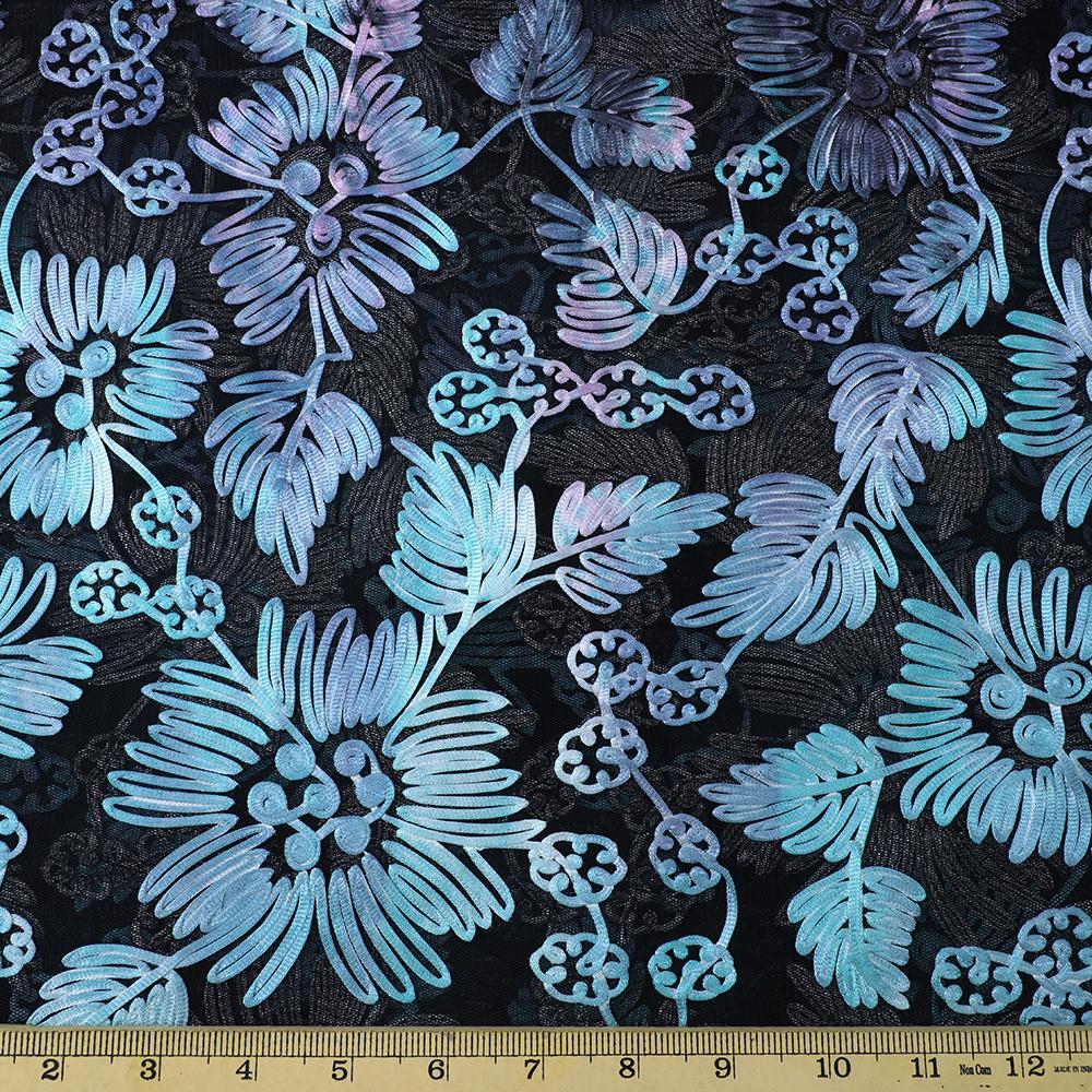 Multi Color Embroidered Nylon Net Fabric