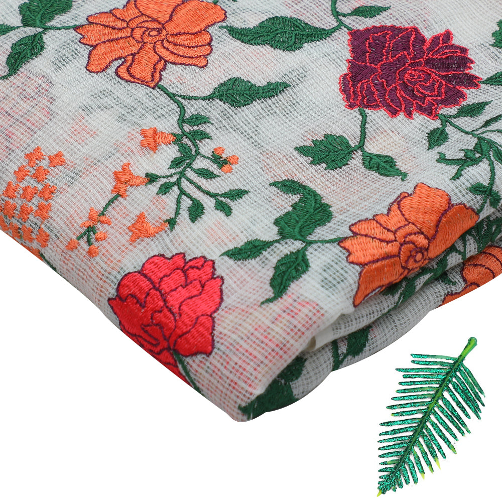 Multi Color Embroidered Cotton Kota Fabric