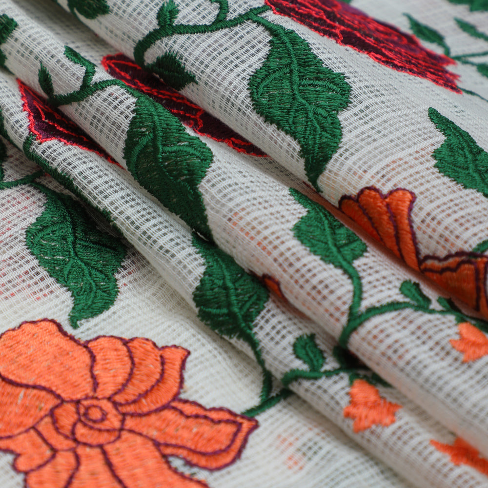 Multi Color Embroidered Cotton Kota Fabric