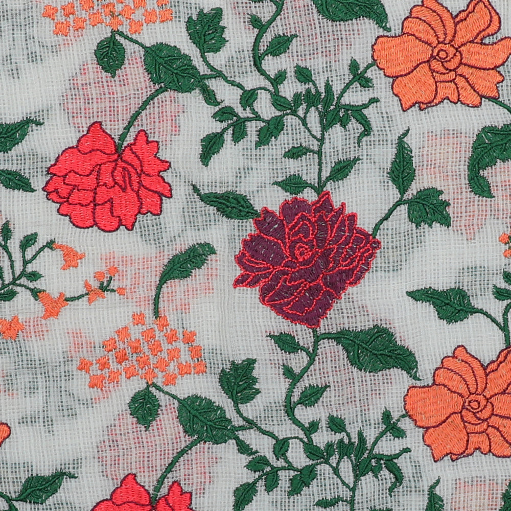 Multi Color Embroidered Cotton Kota Fabric