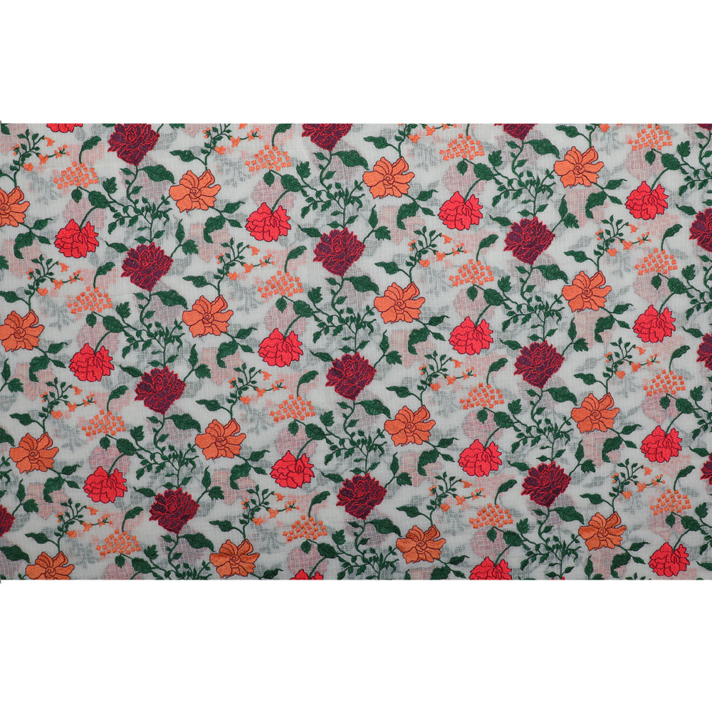 Multi Color Embroidered Cotton Kota Fabric