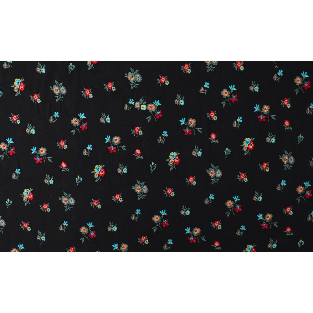 Black Color Embroidered Muslin Cotton Fabric