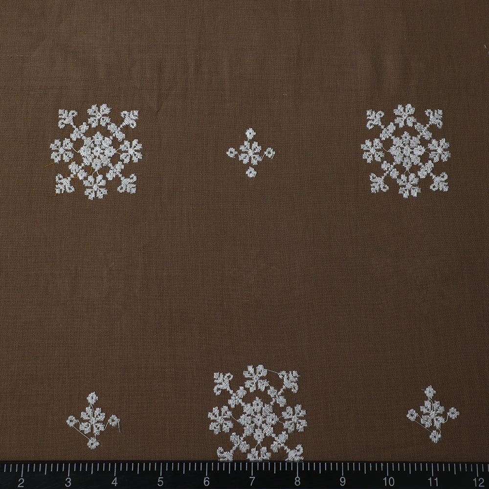 Tortilla brown-Off White Color Embroidered Cotton Muslin Fabric