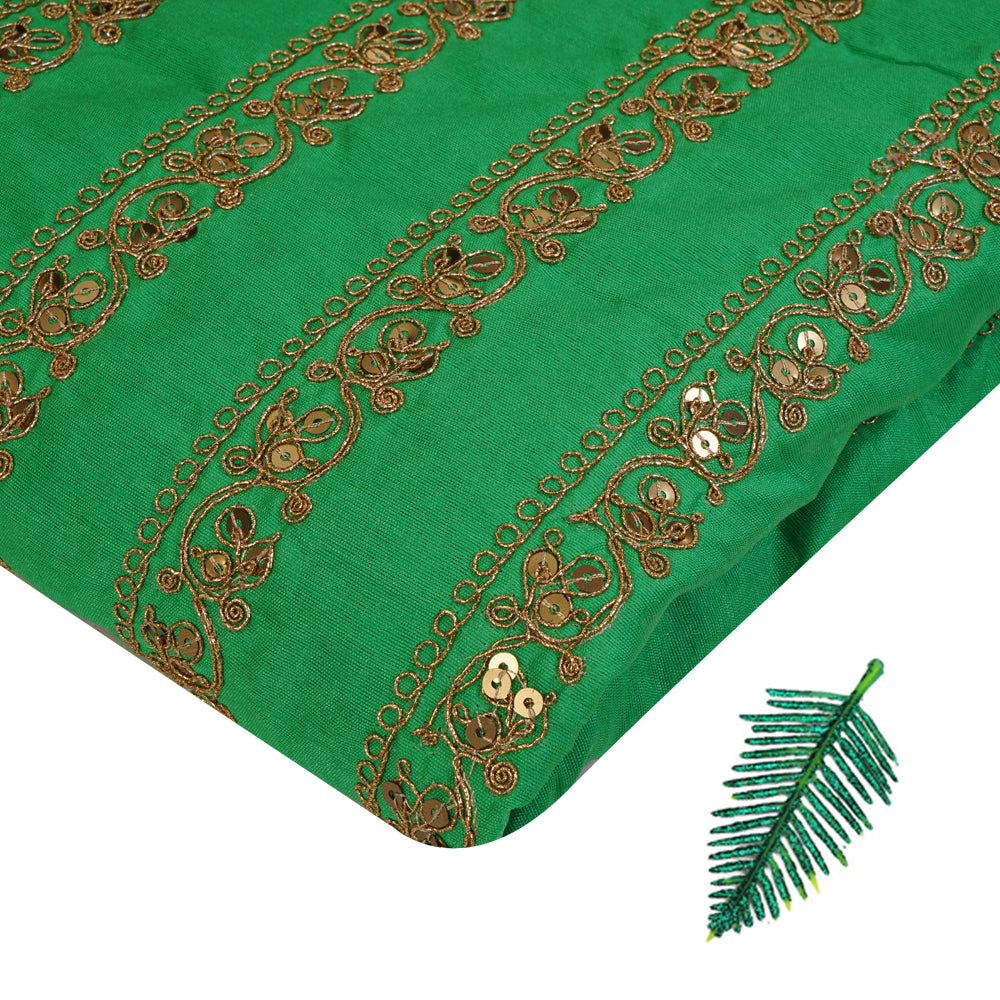 Light Green Color Embroidered Silk Fabric