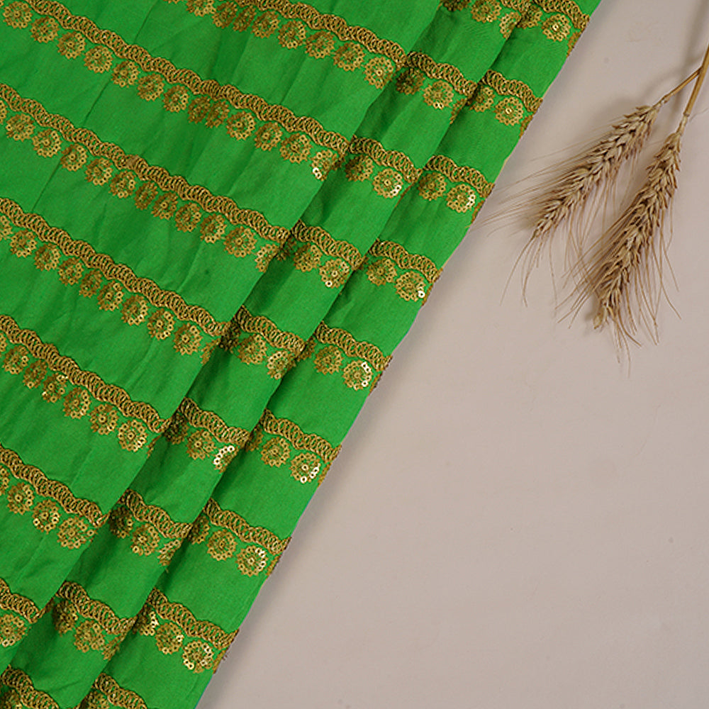 Green Color Embroidered Silk Fabric