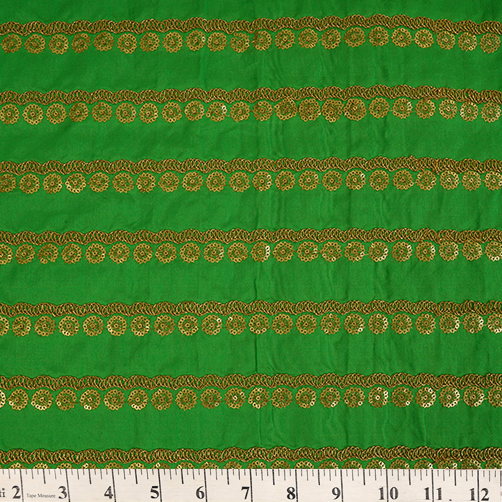 Green Color Embroidered Silk Fabric