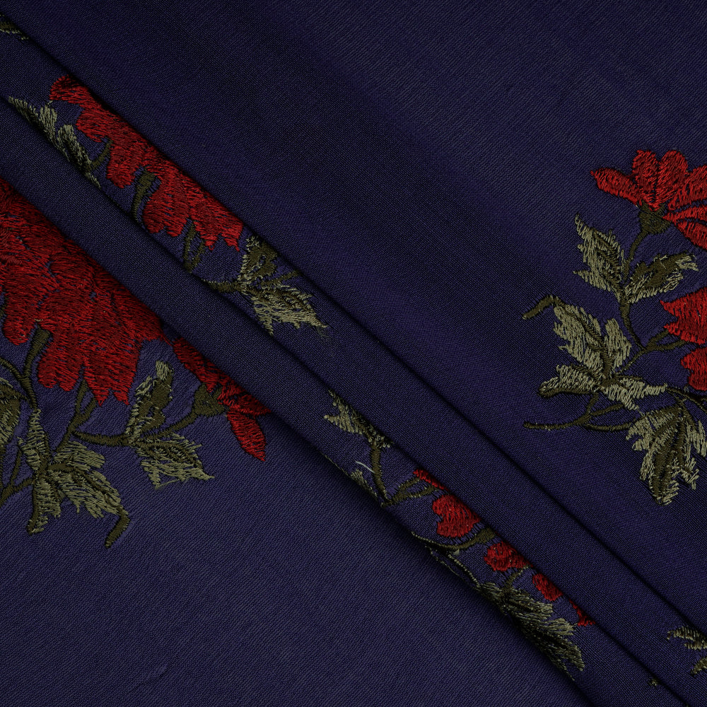 Purple Color Embroidered Pure Chanderi Fabric