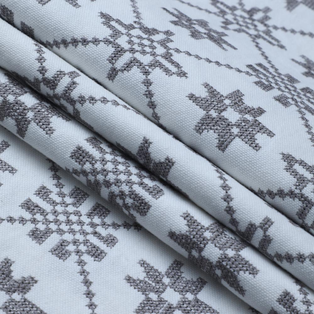 White-Grey Color Embroidered Cotton Fabric