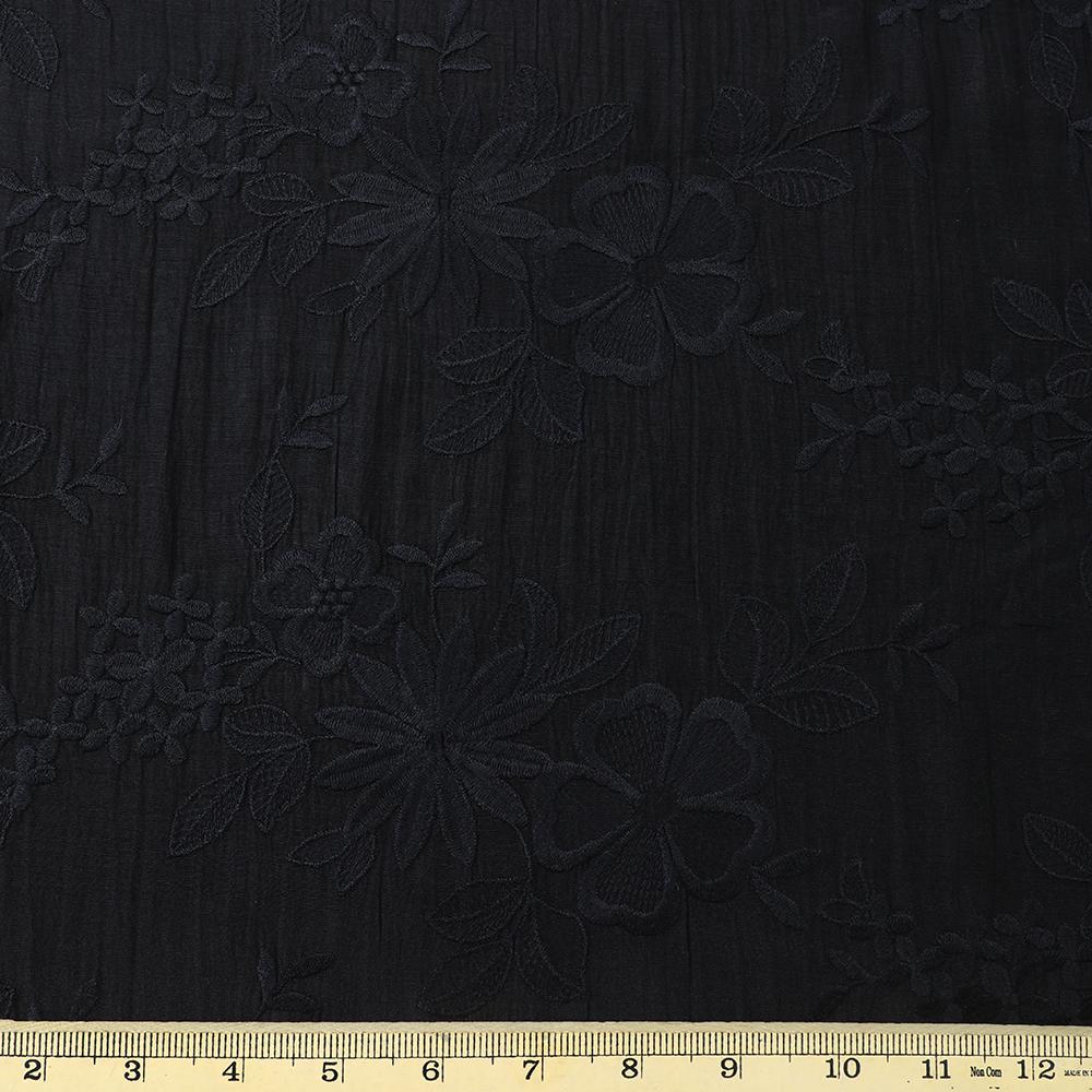 Black Color Embroidered Fine Chanderi Fabric