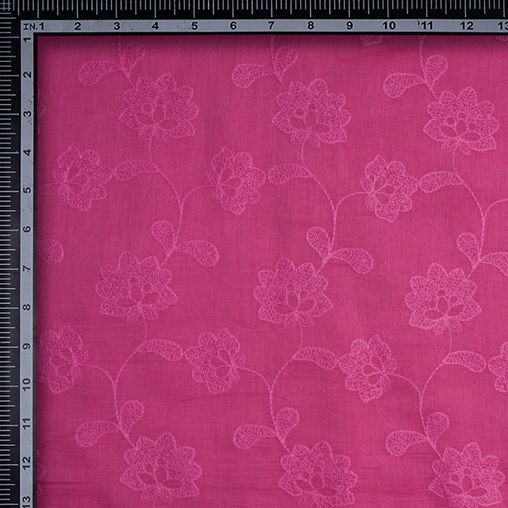 Pink Color Embroidered Pure Chanderi Fabric