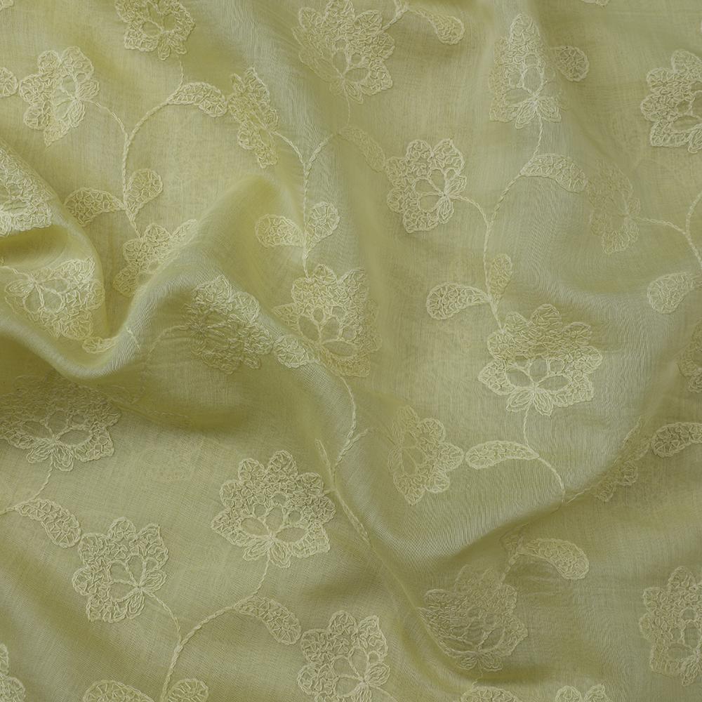 Yellow Color Embroidered Fine Chanderi Fabric