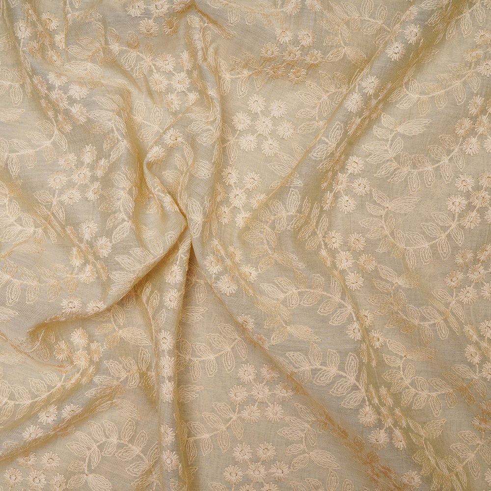 Beige Color Embroidered Pure Chanderi Fabric