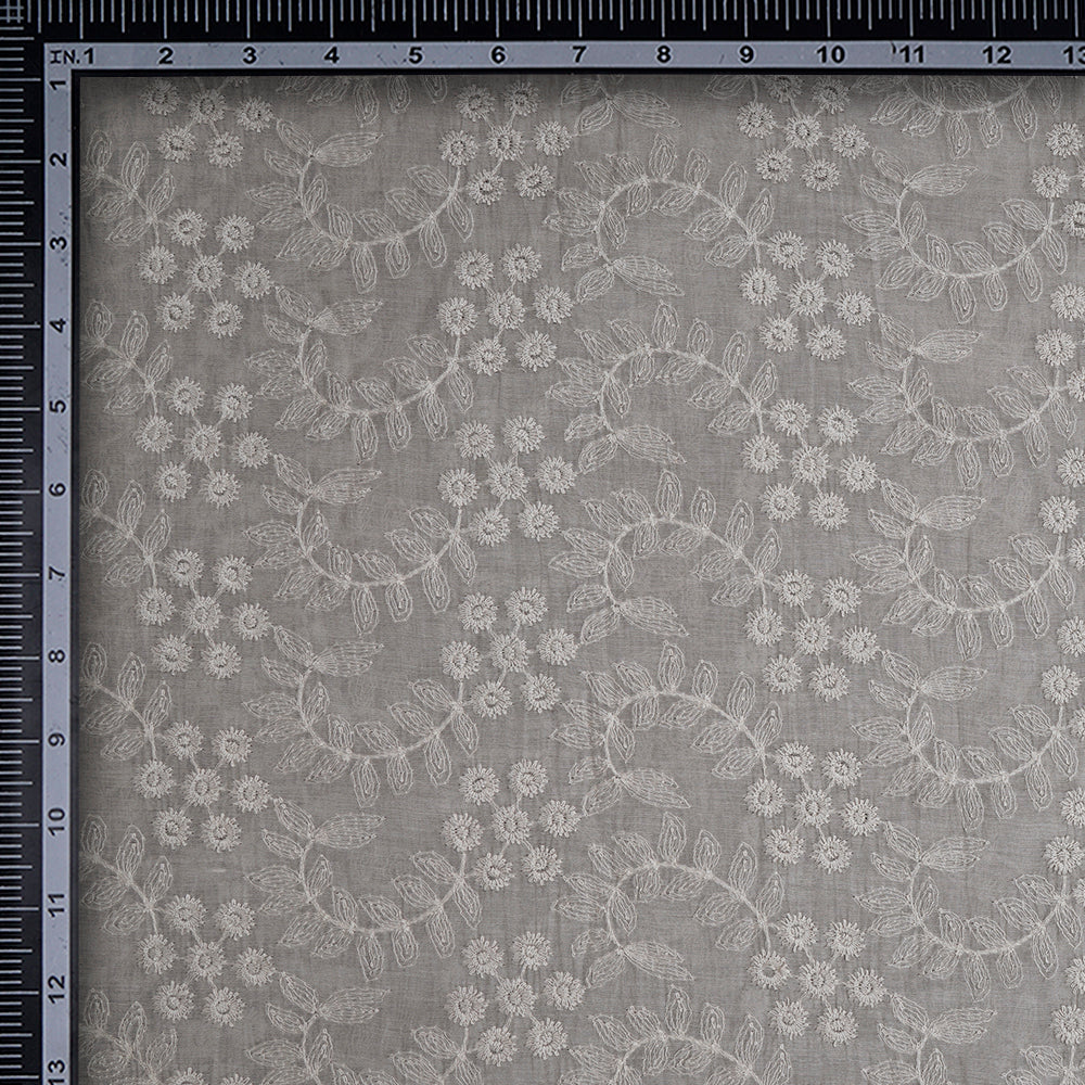 Grey Color Embroidered Pure Chanderi Fabric