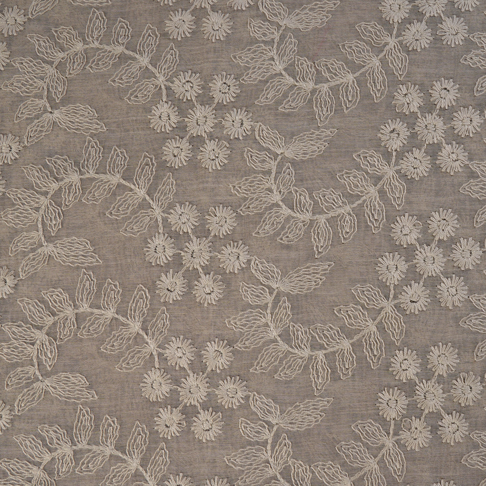 Grey Color Embroidered Pure Chanderi Fabric