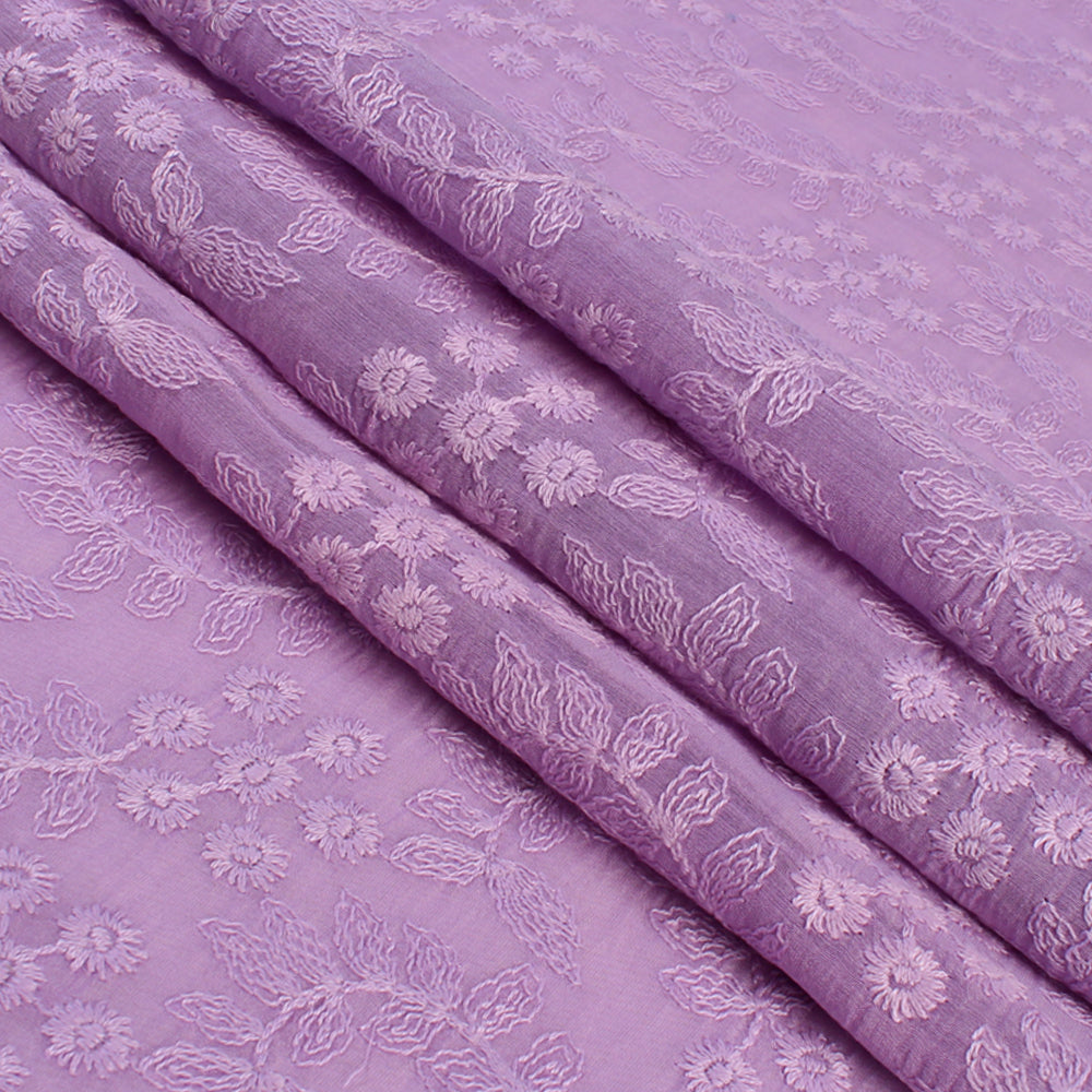 Purple Color Embroidered Fine Chanderi Fabric
