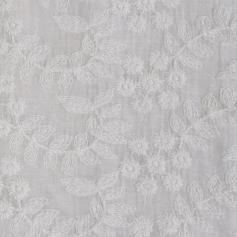 White Color Embroidered Pure Chanderi Fabric