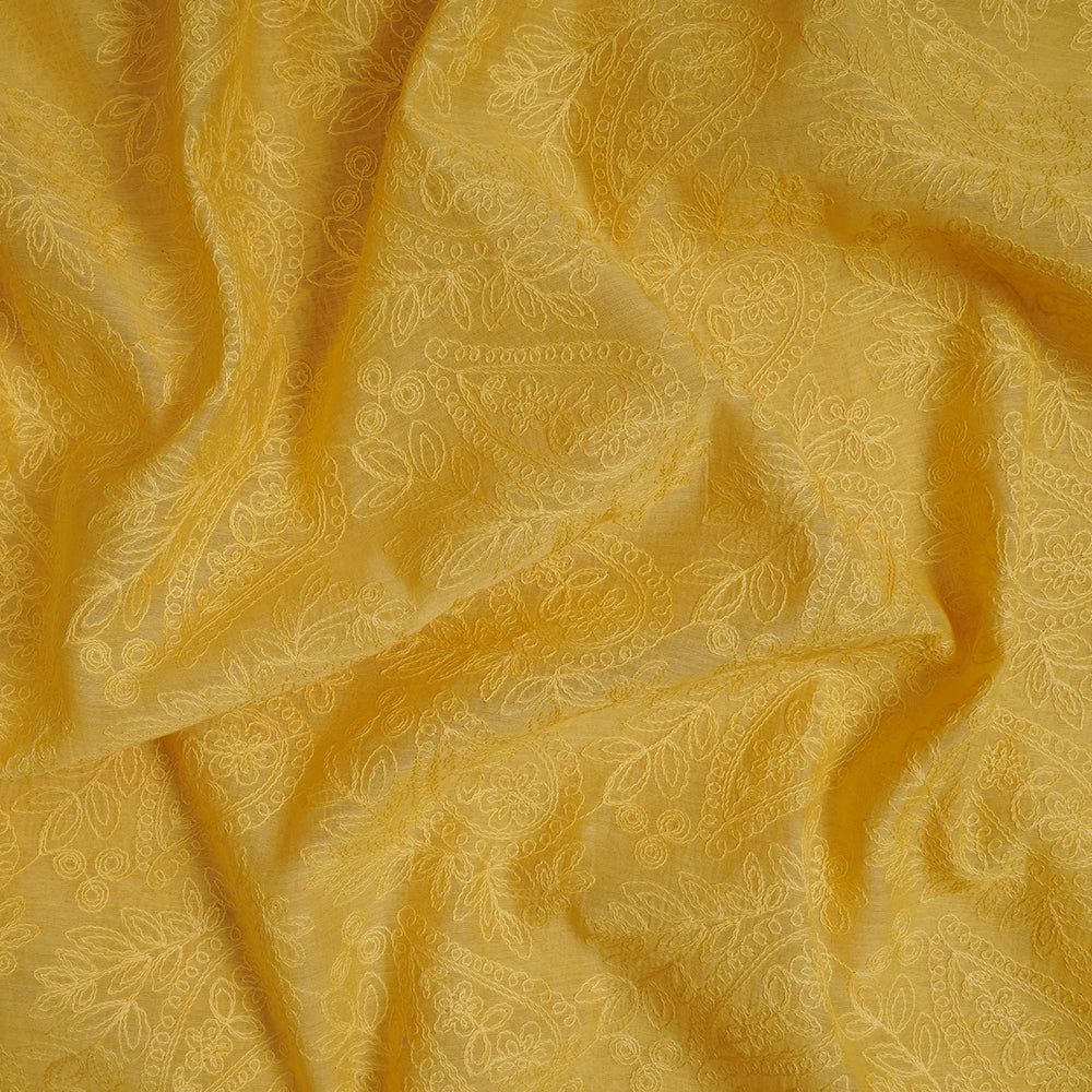 Yellow Color Embroidered Pure Chanderi Fabric
