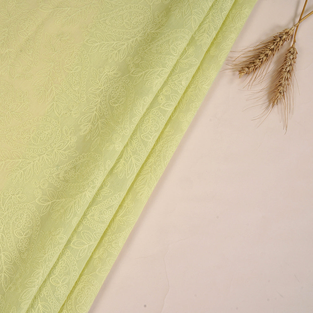Tea Green Color Embroidered Fine Chanderi Fabric