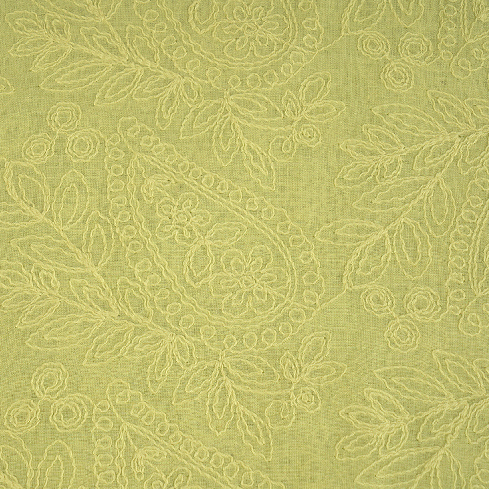 Tea Green Color Embroidered Fine Chanderi Fabric