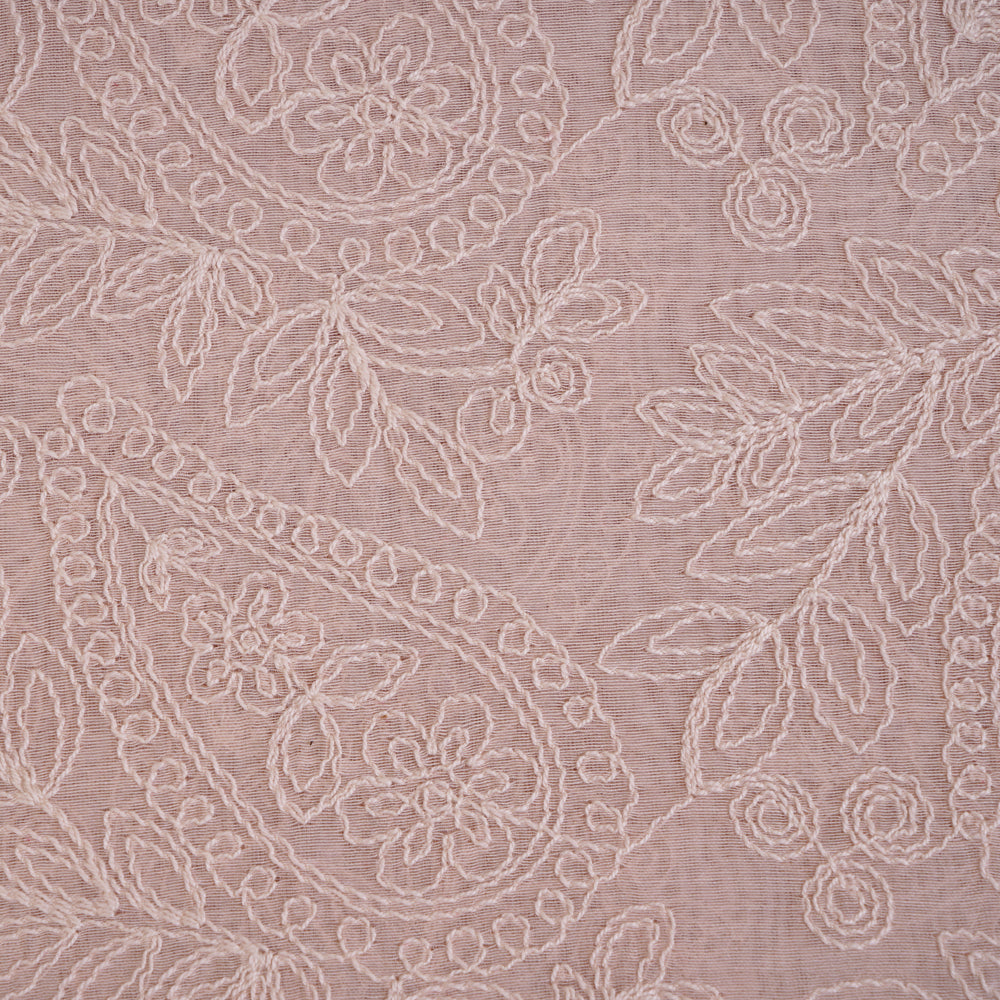 Peach Puff Color Embroidered Fine Chanderi Fabric