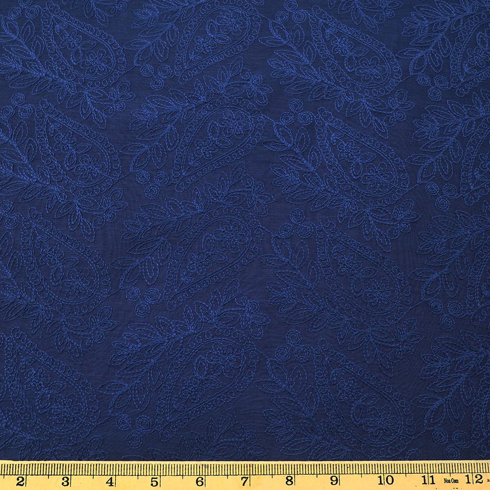 Dark Blue Color Embroidered Fine Chanderi Fabric