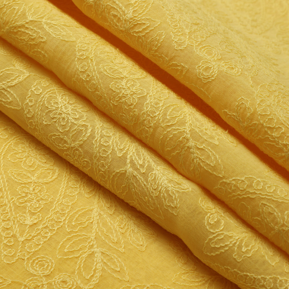 Bright Yellow Color Embroidered Fine Chanderi Fabric