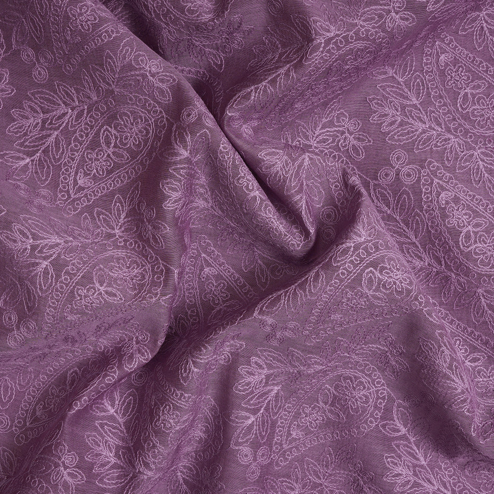 Purple Color Embroidered Pure Chanderi Fabric