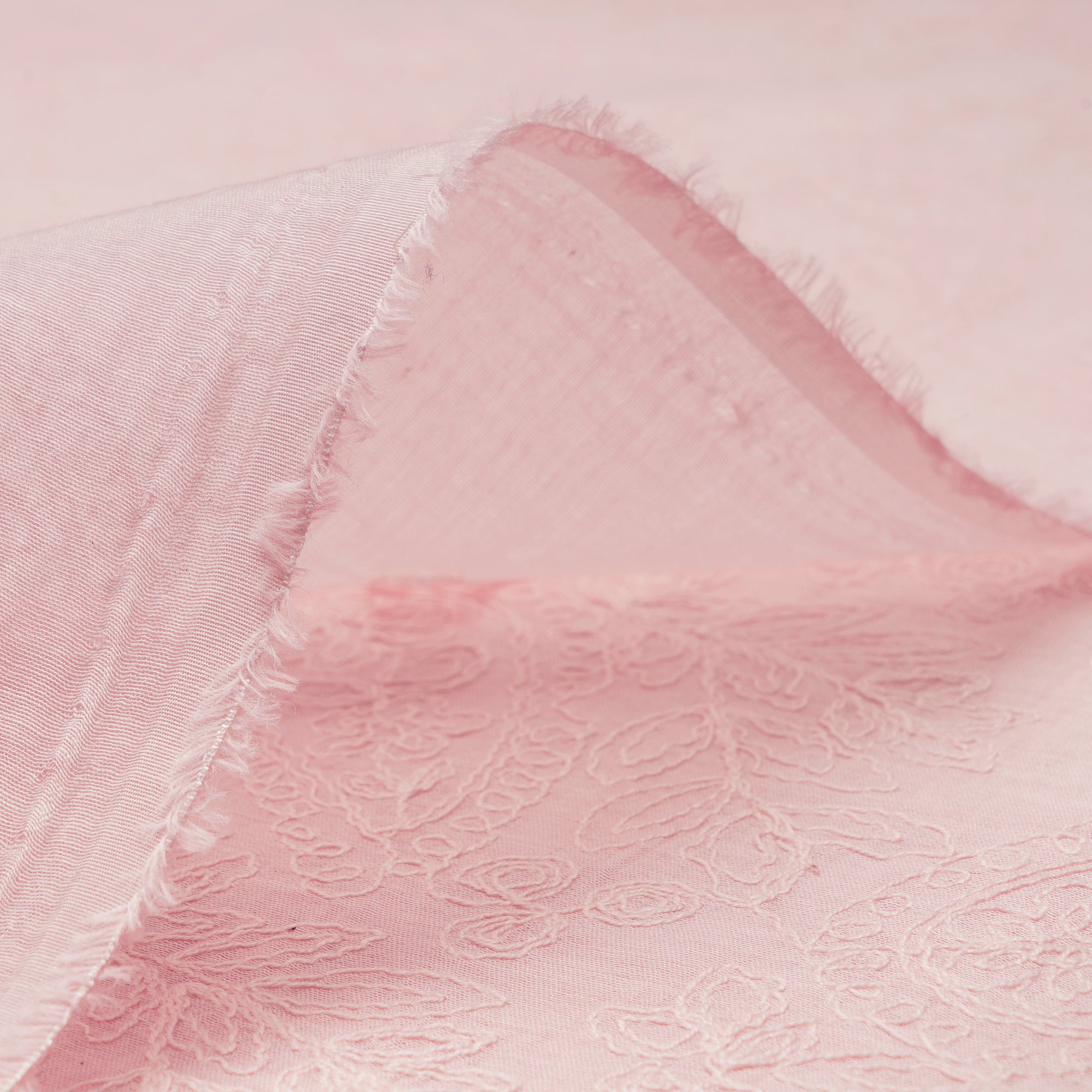 Light Pink Schiffili Embroidered Fine Chanderi Fabric