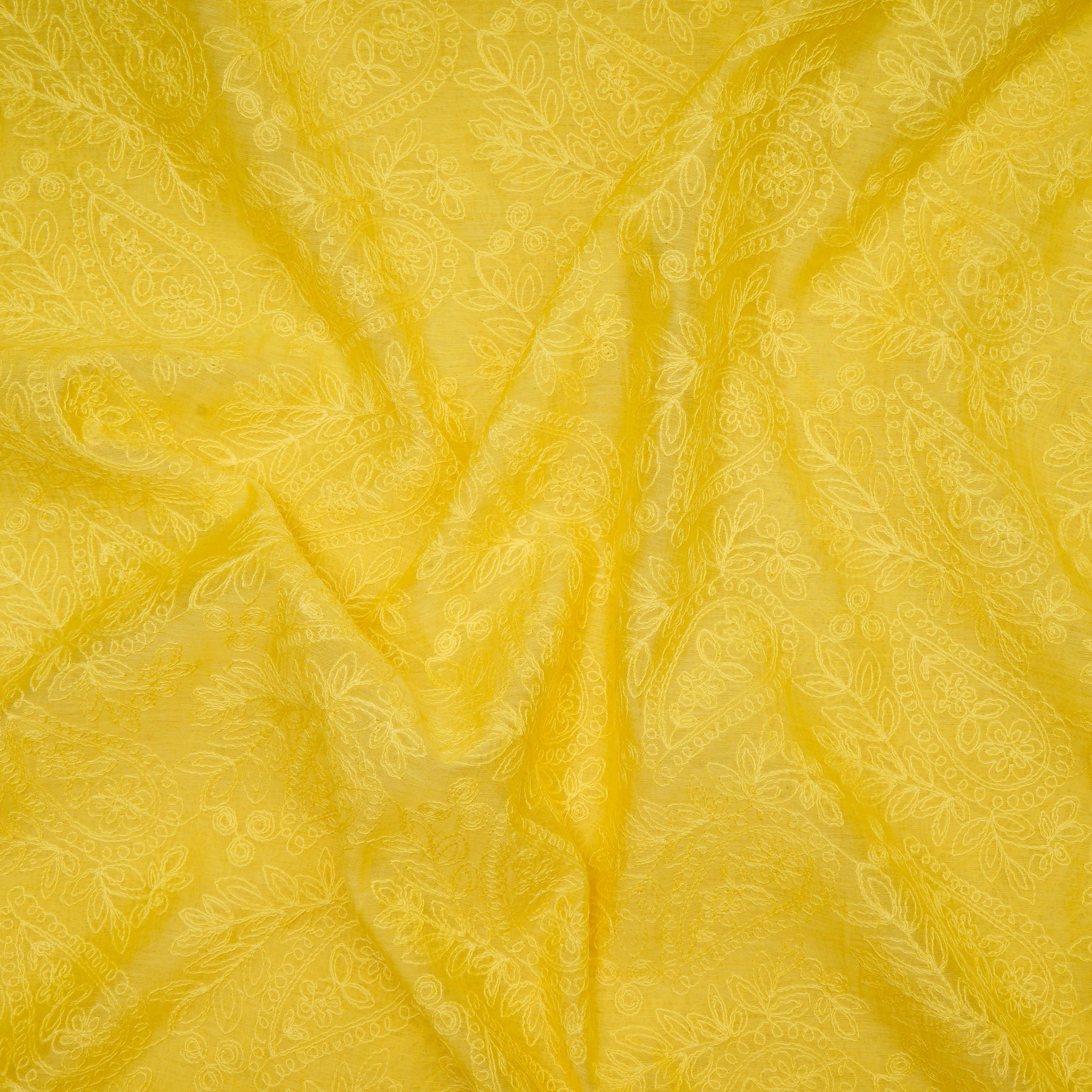 Yellow Schiffili Embroidered Fine Chanderi Fabric